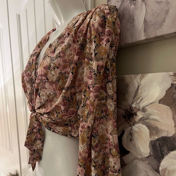 EN SAISON FLORAL BOHO TIE UP CROP TOP BLOUSE - Picture 9 of 14